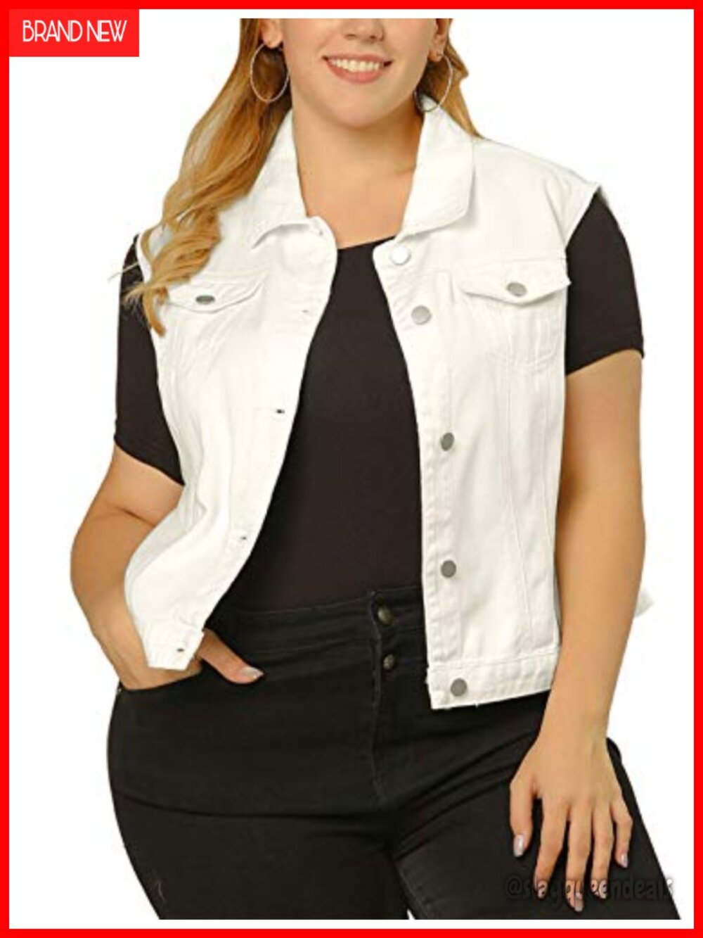 Cropped Denim Vest Sleeveless Button Down Waistcoat with Pockets